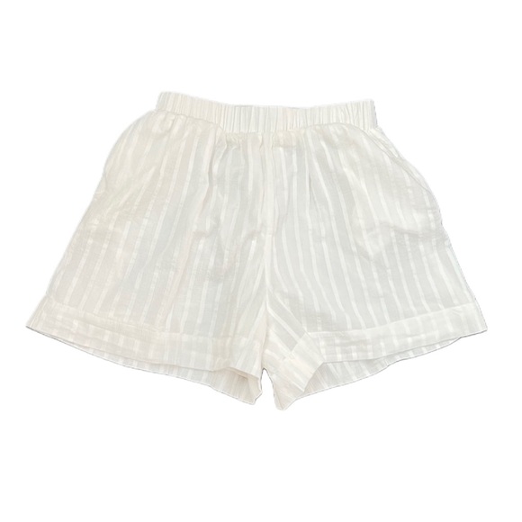 Commense 100% Cotton White Striped Lounge Shorts w Pockets elastic band S - Picture 1 of 10